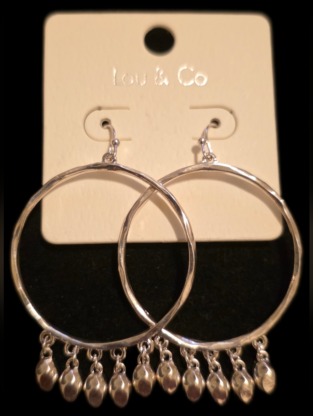 Silvertone Dangle Earrings with Teardrop Charms - Picture 2 of 2